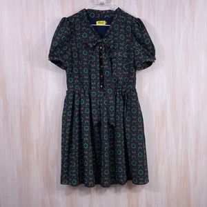 MaxC London brown vintage dress with navy and teal-green floral pattern
